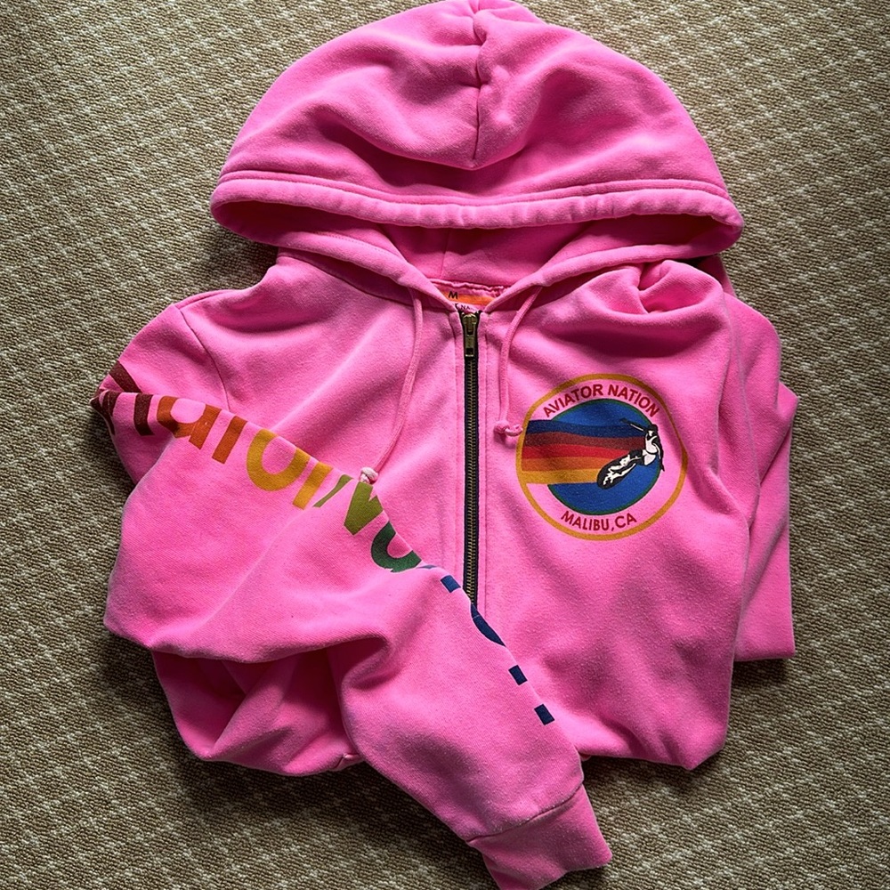 Aviator Nation Zip Hoodie. Hot Pink. Size Medium. Original Retail $175.